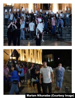 გრიგოლ ფრანგიშვილი 2 ივნისის აქციის ღამეს პარლამენტის შენობასთან მაისურით, რომელიც პოლიციამ უხამსობად მიიჩნია.