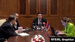 Спикер парламента Армении  Ален Симонян на пресс-конференции в Анкаре, 4 мая 2023 г.