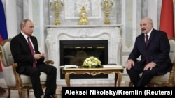 Уладзімір Пуцін і Аляксандар Лукашэнка, Менск, 19 чэрвеня 2018 