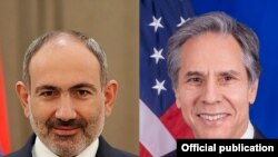 Премьер-министр Армении Никол Пашинян (слева) и госсекретарь США Энтони Блинкен