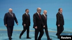 Kazakhstan - The presidents of Belarus, Kyrgyzstan, Kazakhstan, Russia and Tajikistan attend a photo ceremony at the CSTO summit in Astana, November 28, 2024.