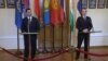 Вице-спикер парламента Армении Эдуард Шармазанов и спикер Госдумы РФ Сергей Нарышкин выступают с заявлениями для прессы, Ереван, 11 марта 2016 г․   