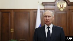რუსეთის პრეზიდენტი ვლადიმირ პუტინი მიმართავს მოსახლეობას. 2023 წლის 26 ივნისი 