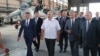 Belarus — Alexander Lukashenko (3rd from the left) during visit to Aircraft repair plant in Vorša (Orsha), 11jul2018
