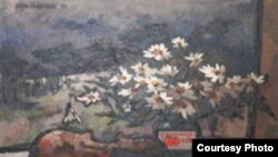 Оскар Рабин. «Скрипка и ромашки». 1971 год. <a href = "http://www.museum.ru/N34733" target=_blank> Источник изображения сайт Museum.ru</a>.